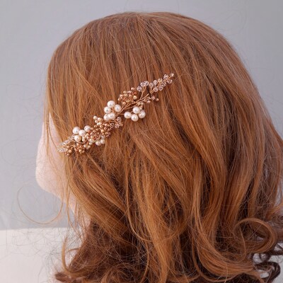 Swarovski Pearl Bridal Headpiece - Wedding Tiara - Wedding Hair Piece Gold Wedding Headband Swarovski Wedding Hair Jewelry Bridal Hair Vine - image8